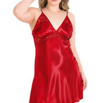 Ahu Large Size Red Short Double Satin Dressing Gown Nightgown Set 6160