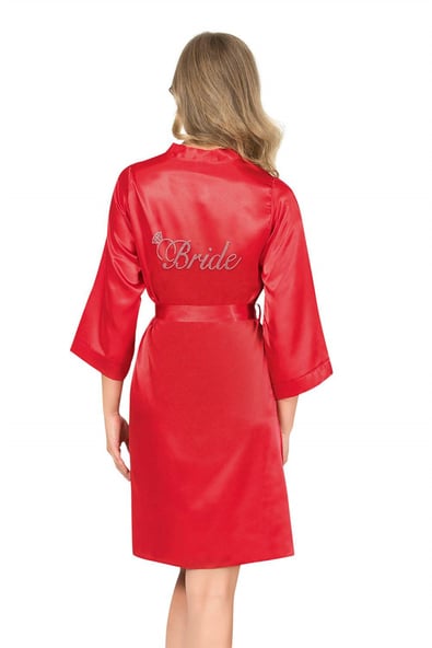 Ahu Red Short Satin Bride Dressing Gown 7600