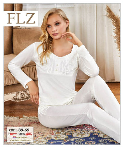 CLASSIC LACE DETAILED LONG SLEEVE PAJAMA SET FLZ 89-69