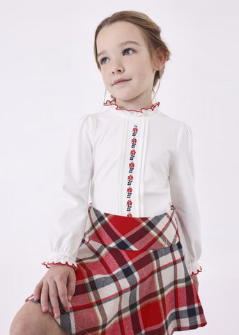 Better Cotton embroidered blouse for girls Ref.  13-04196-031/Girl's printed skirt Ref.  13-04902-038