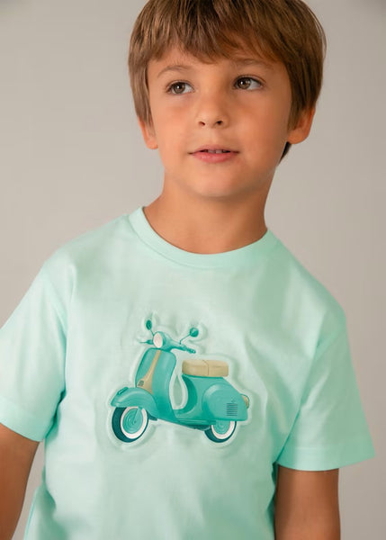 Boy Embossed Motorcycle Graphic T-shirt / Boy Linen Relaxed Fit Shorts Ref. 26-3202-54/3059-25
