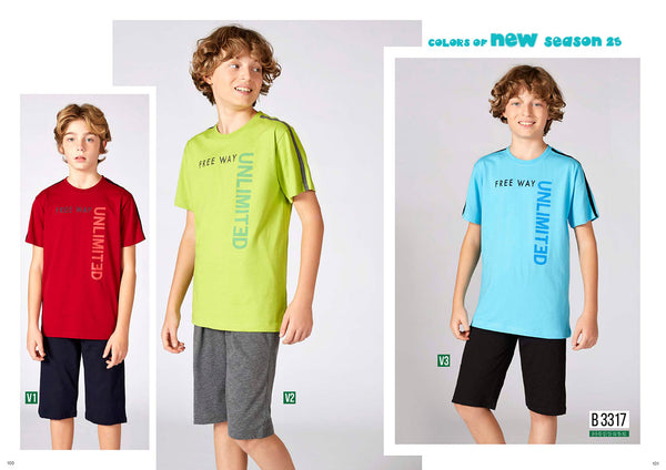 Boys' Turkish cotton pajamas, blouse with shorts 3317