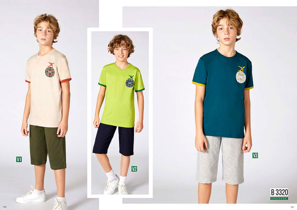 Boys' Turkish cotton pajamas, blouse with shorts 3320