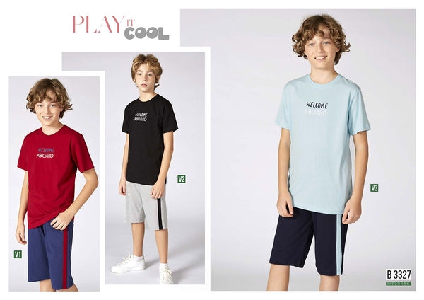 Boys' Turkish cotton pajamas, blouse with shorts 3327