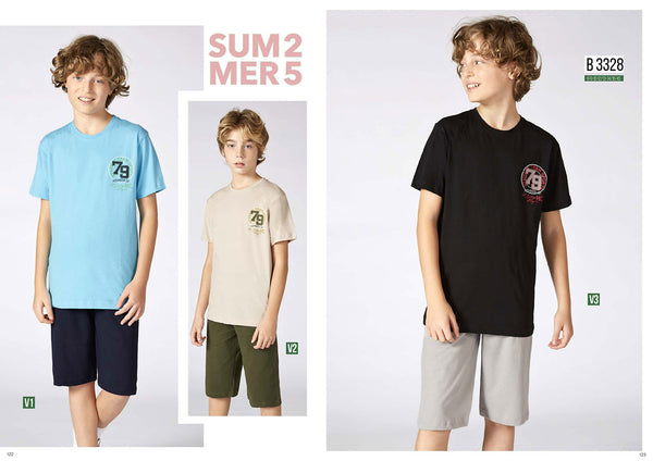 Boys' Turkish cotton pajamas, blouse with shorts 3328