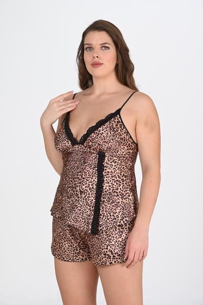 Primoda Plus Size Leopard Patterned Shorts Set 1074