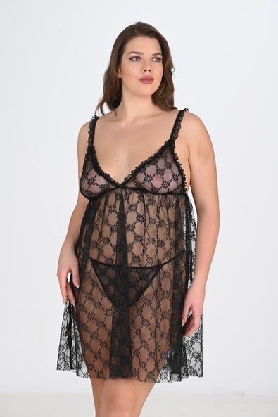 Primoda Plus Size Black Nightgown 3041