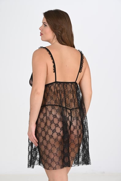 Primoda Plus Size Black Nightgown 3041