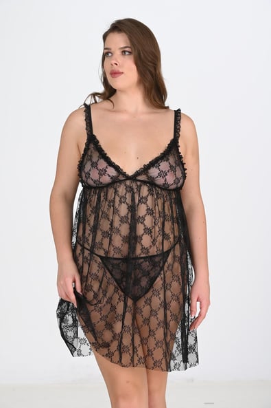 Primoda Plus Size Black Nightgown 3041