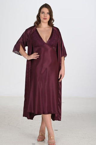 Ahu 2-Piece Plum Dressing Gown Set Bigsize 6223