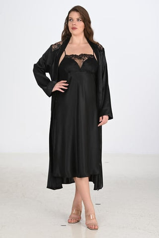 Ahu 2-Piece Black Dressing Gown Set Bigsize 6221