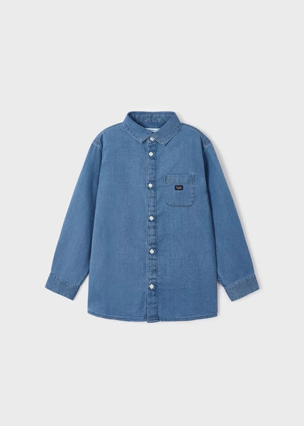 Boy's matching embroidered sweatshirt Ref.  13-04423-020/Better Cotton boy's denim shirt Ref.  13-04112-065