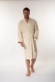 Soft Men's Kimono Collar Bathrobe - Cream