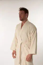 Soft Men's Kimono Collar Bathrobe - Cream