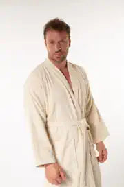 Soft Men's Kimono Collar Bathrobe - Cream