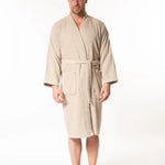 Soft Men's Kimono Collar Bathrobe - BEIGE