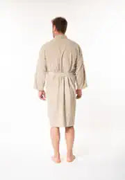 Soft Men's Kimono Collar Bathrobe - BEIGE