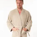Soft Men's Kimono Collar Bathrobe - BEIGE