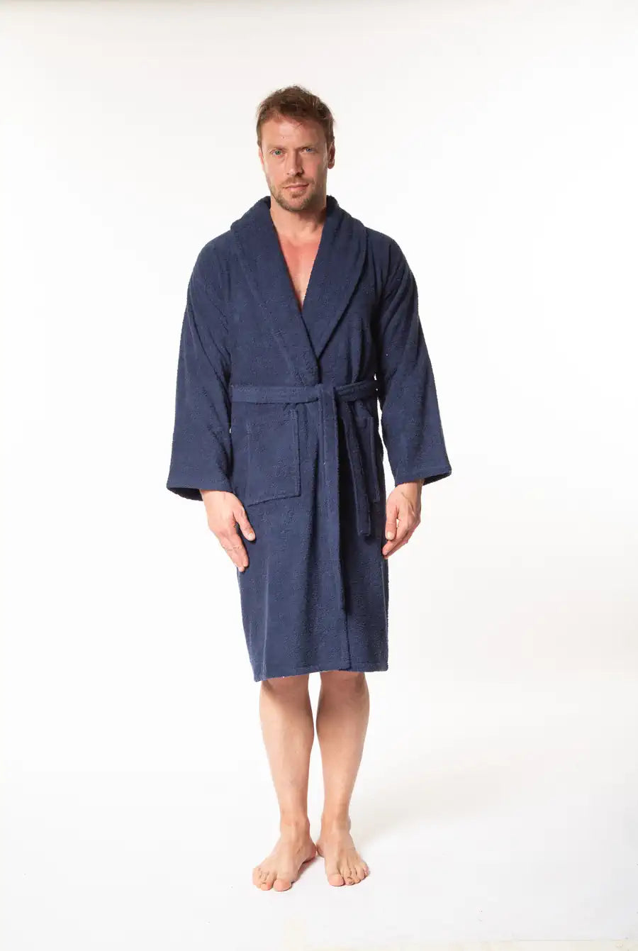 Soft Men's Shawl Collar Bathrobe - Blue