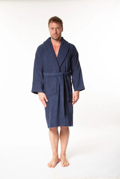 Soft Men's Shawl Collar Bathrobe - Blue