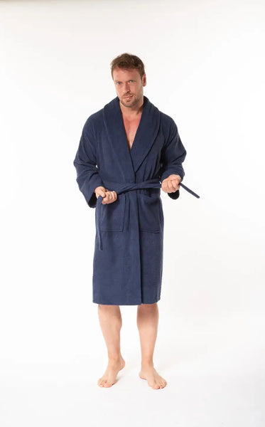 Soft Men's Shawl Collar Bathrobe - Blue
