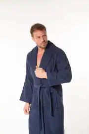 Soft Men's Shawl Collar Bathrobe - Blue
