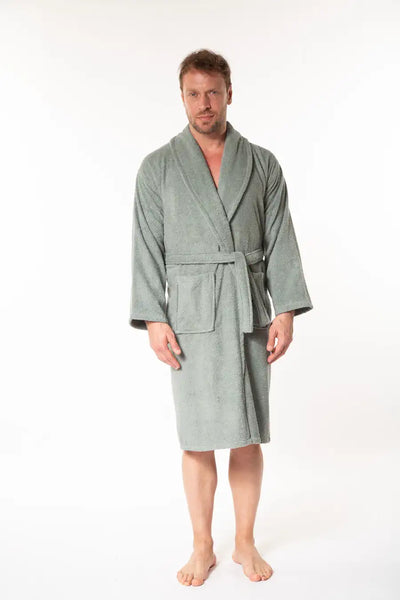 Soft Men's Shawl Collar Bathrobe - Gray