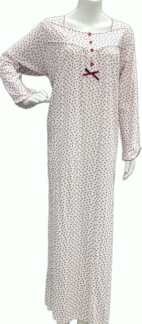 Women's long-sleeved cotton dress MAROON (Leaves Printed) 133