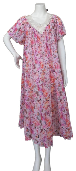 PINK Floral Satin Ballet Nightgown(SHORT)6031