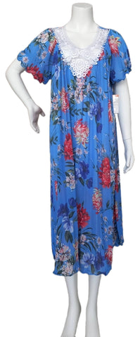 BLUE Floral Satin Ballet Nightgown(MIDI)7536