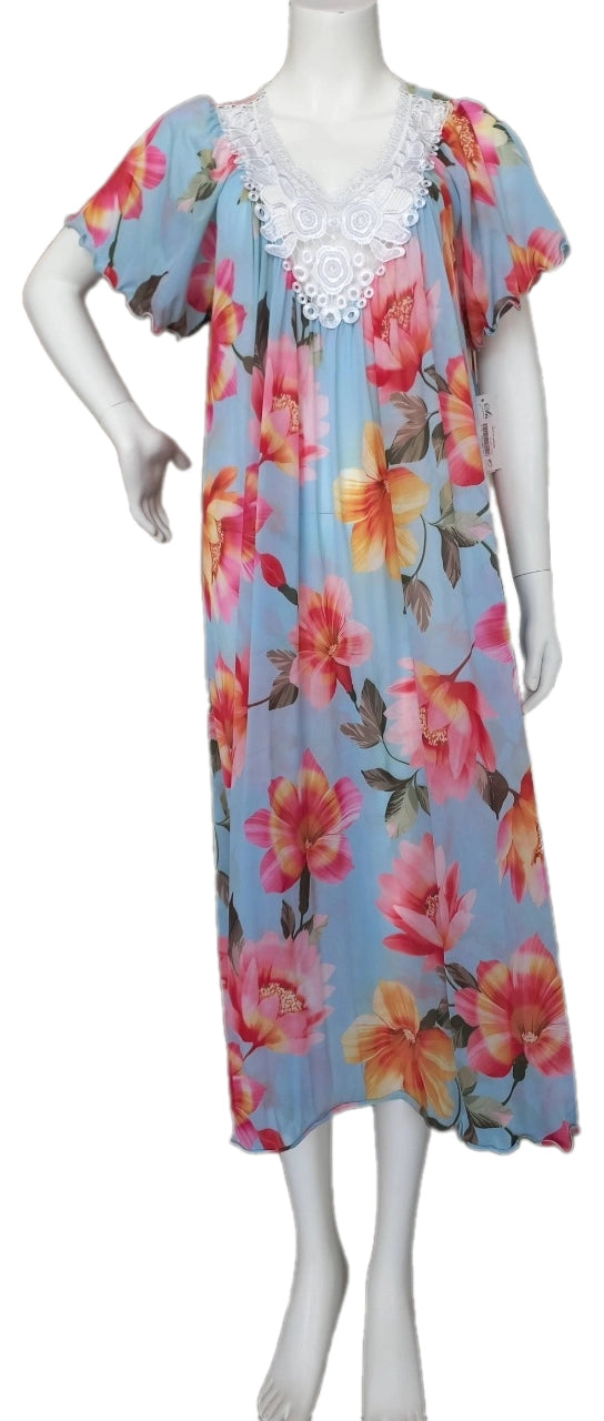 GREEN Floral Satin Ballet Nightgown(MIDI)7536