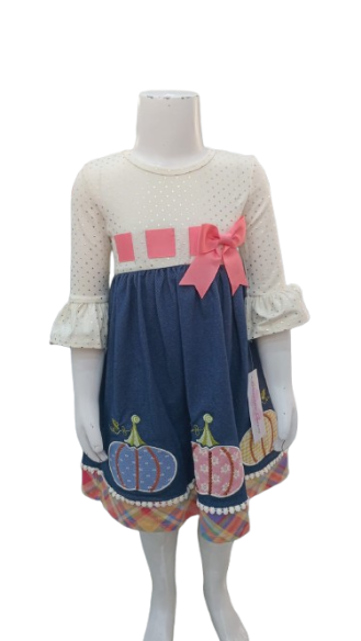 Bonnie Jane Girls Pumpkin Embroidered Dress12732