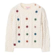 BOBOLI Solid Color Crew Neck Sweater with Cream Embroidery for Girls239048