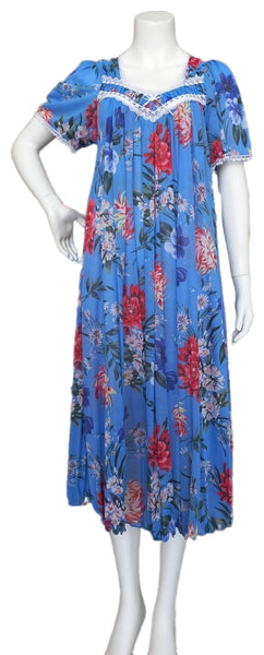 BLUE Floral Satin Ballet Nightgown(SHORT) 6030