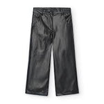 BOBOLI Solid Color Faux Leather Palazzo Pants in Black for Girls729121