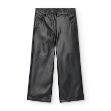 BOBOLI Solid Color Faux Leather Palazzo Pants in Black for Girls729121