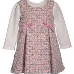 Girls Sleeveless Boucle Knit Patterned Jumper Dress & Long-Sleeve Rib-Knit Top 25-14837