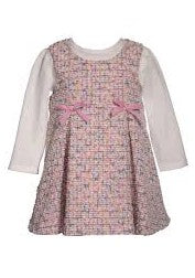Girls Sleeveless Boucle Knit Patterned Jumper Dress & Long-Sleeve Rib-Knit Top 25-14837