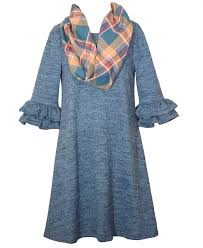 Bonnie Jean Quarter Double Bell Sleeve Knit Dress with Scarf Set Girls 10547