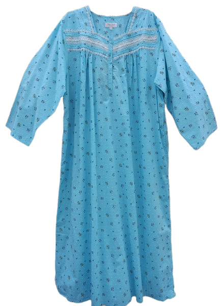 Long-sleeved dress in lightweight pure cotton with lace and front buttons 25-01-B-2