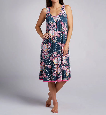 Ellen Tracy Jersey Floral Sleeveless Midi Gown w/ Soft Bra 8125649-380