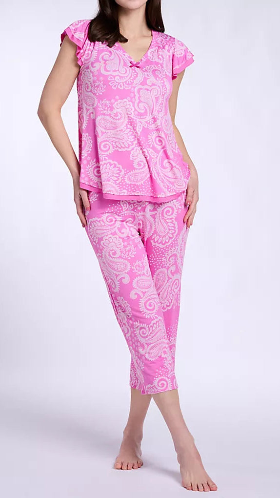 Ellen Tracy + My BrandsShort Sleeve PJ Set w/ Cropped Pant N70058-PINK
