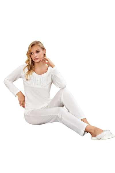 CLASSIC LACE DETAILED LONG SLEEVE PAJAMA SET FLZ 89-69