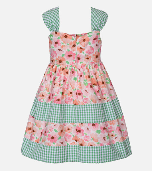 Little Girls 2T-6X Sleeveless Mixed-Media Floral/Check-Printed Fit-And-Flare Dress 13423