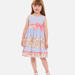 Little Girls 2T-16 Sleeveless Mixed-Media Striped/Floral Fit-And-Flare Dress 13393