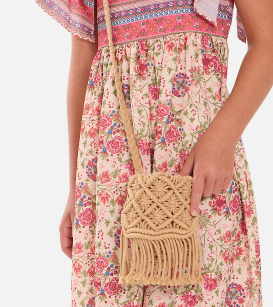 Lola Flutter Sleeve Dress with Macrame Bag 13399