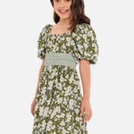 Printed puff sleeve Dress B4-14619