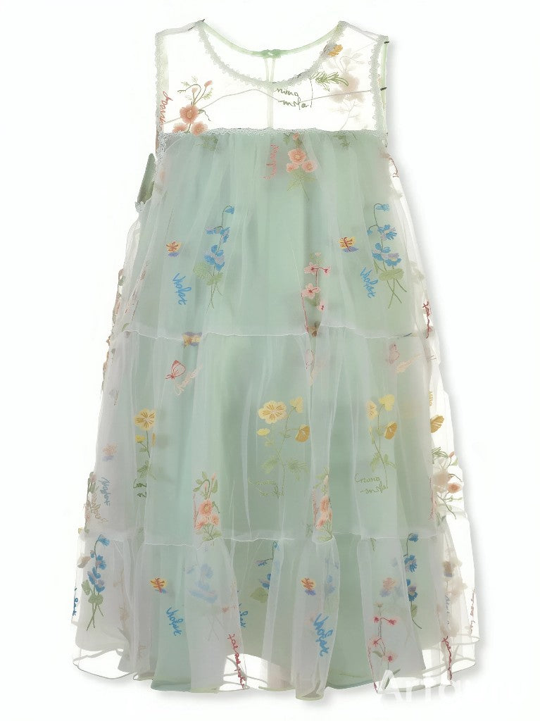 Girls' Floral Illusion Dress S2/S3/S4-13722
