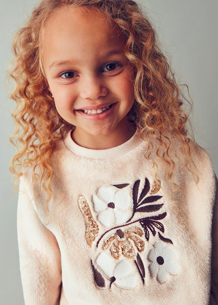 Girl Sweatshirt with Floral Faux Fur/Girl Pleated Skort Ref. 15-4432-20/4909-10/10045-25