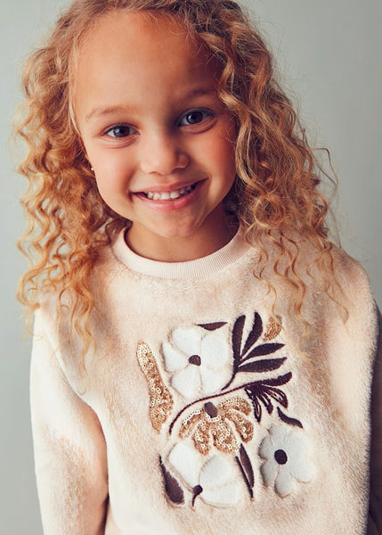Girl Sweatshirt with Floral Faux Fur/Girl Pleated Skort Ref. 15-4432-20/4909-10/10045-25